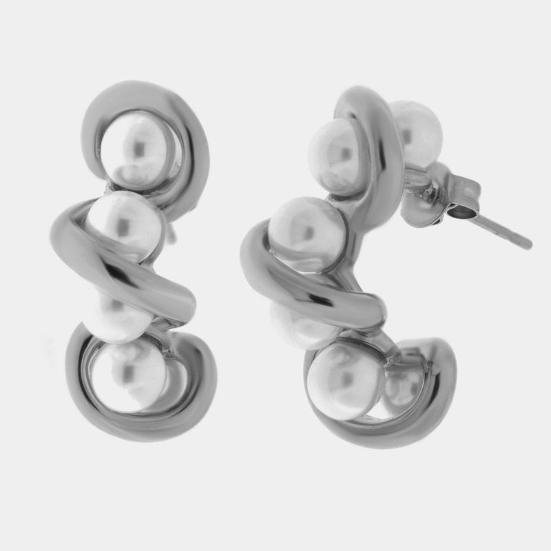 Orecchini in Acciaio semicerchio intrecciato con perle