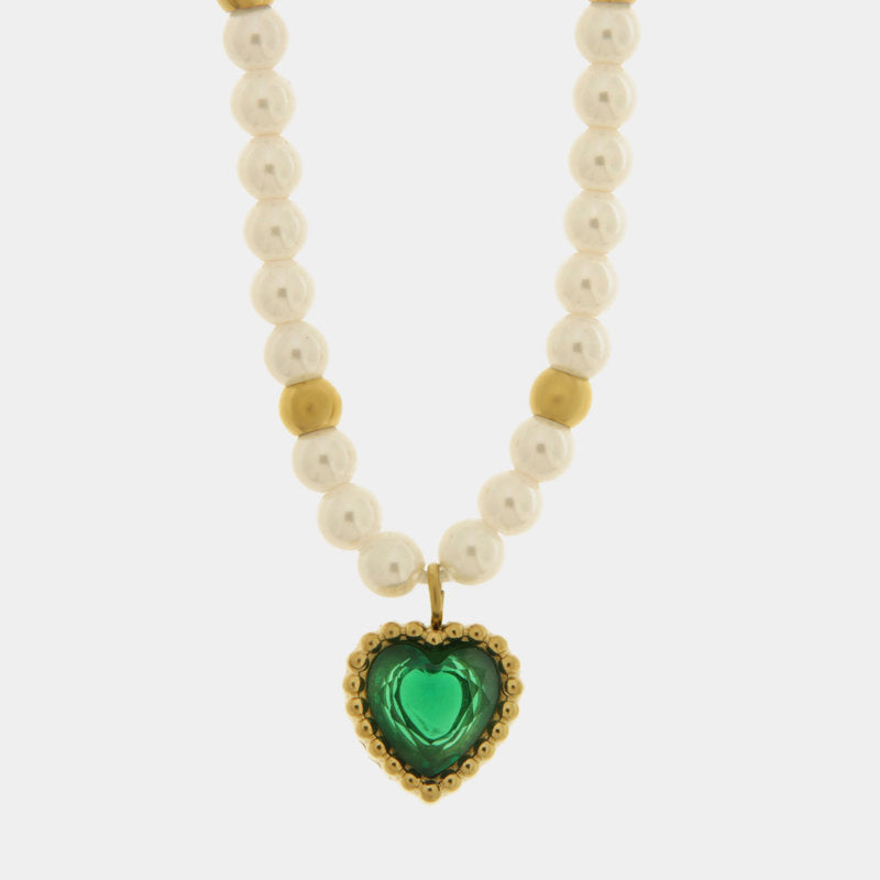 Collana in Acciaio con giro di perle e cuore