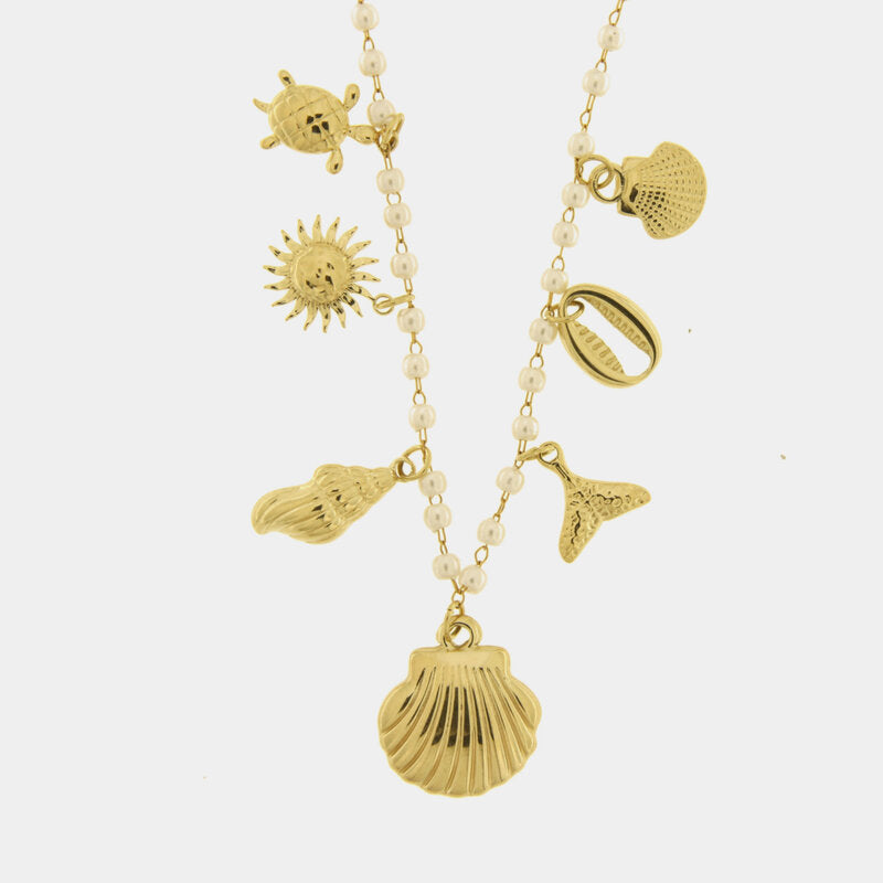 Collana in Acciaio conchiglia con simboli marini