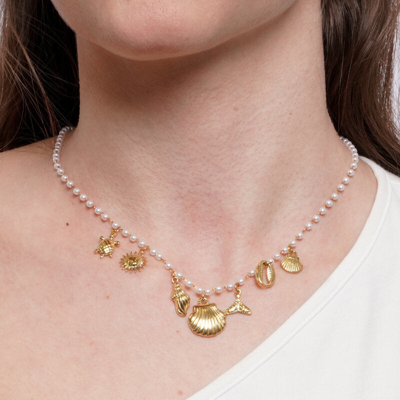 Collana in Acciaio conchiglia con simboli marini