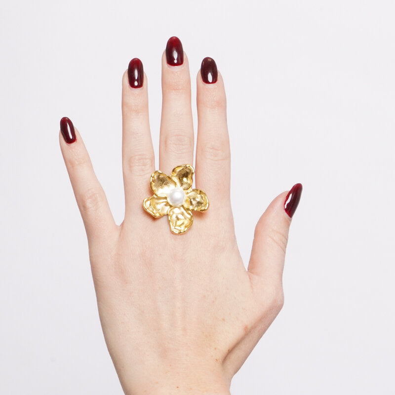 Anello in Acciaio fiore con perla