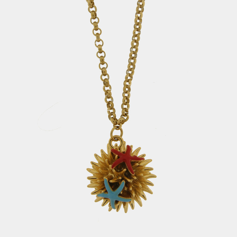 COLLANA  IN METALLO CON RICCIO DI MARE E STELLE MARINE