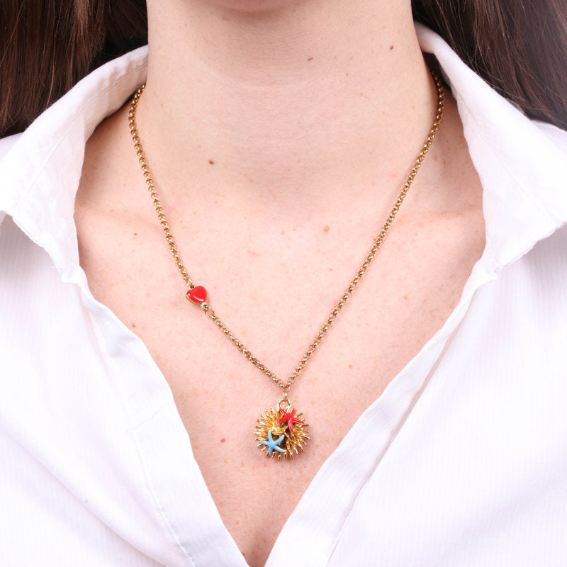COLLANA  IN METALLO CON RICCIO DI MARE E STELLE MARINE