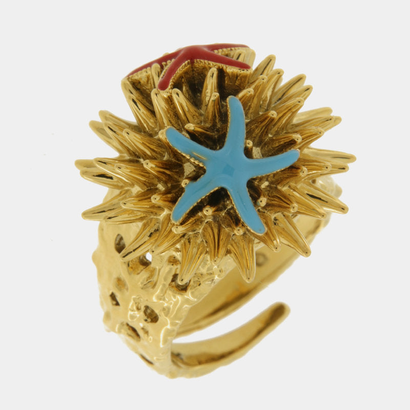 ANELLO IN METALLO CON RICCIO DI MARE E STELLA MARINA