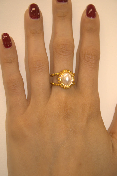 ANELLO IN ACCIAIO REGOLABILE PERLA VINTAGE