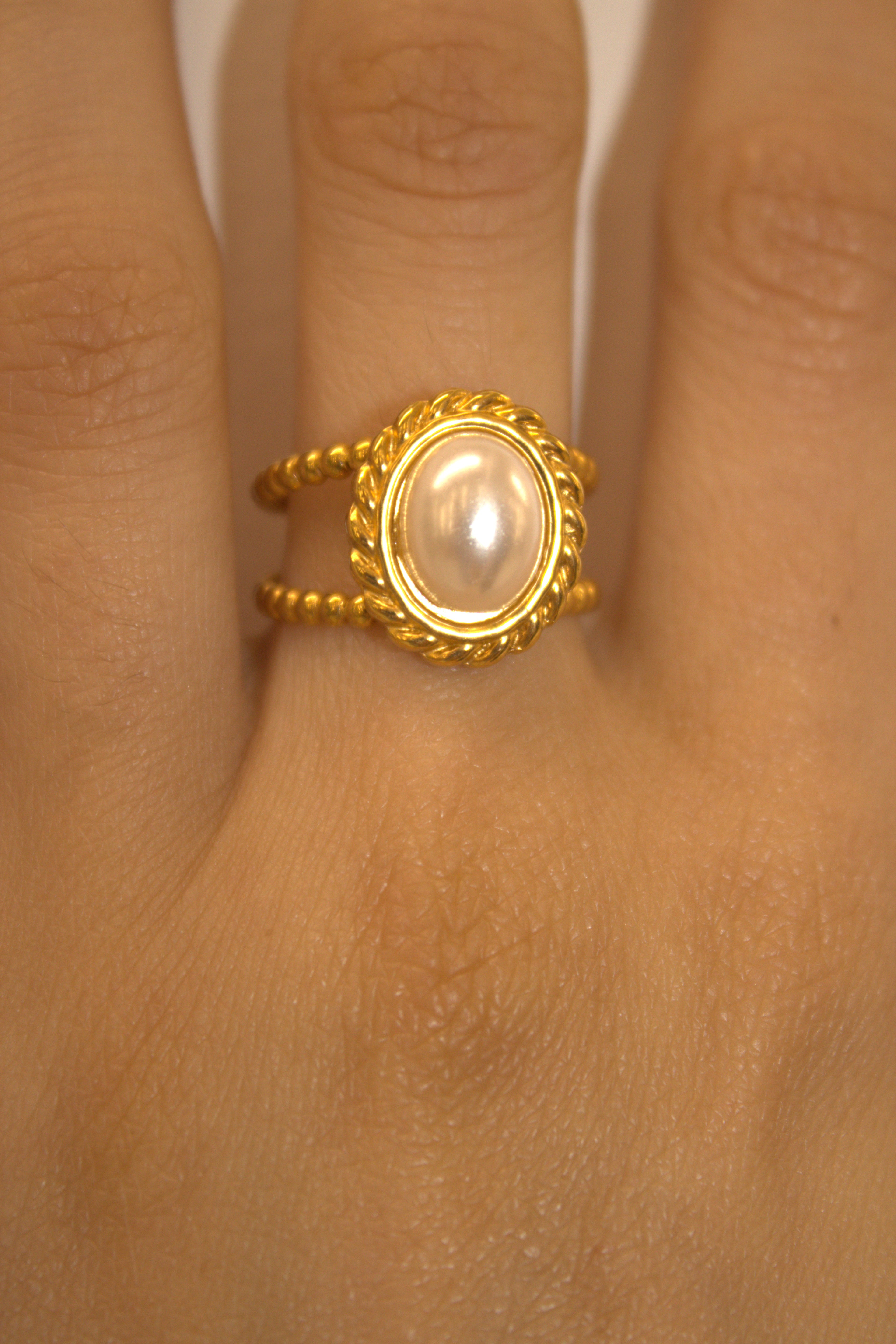 ANELLO IN ACCIAIO REGOLABILE PERLA VINTAGE