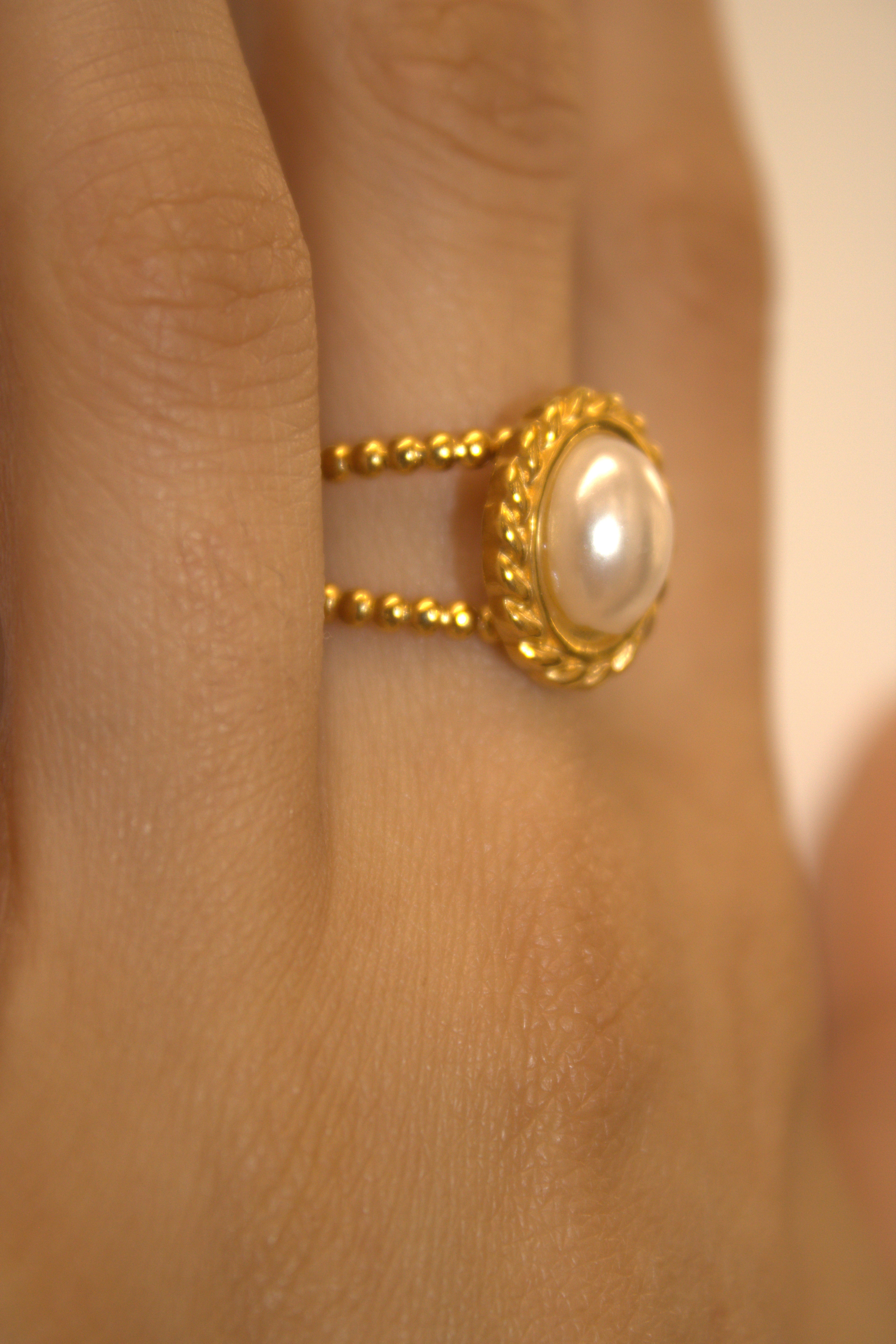 ANELLO IN ACCIAIO REGOLABILE PERLA VINTAGE
