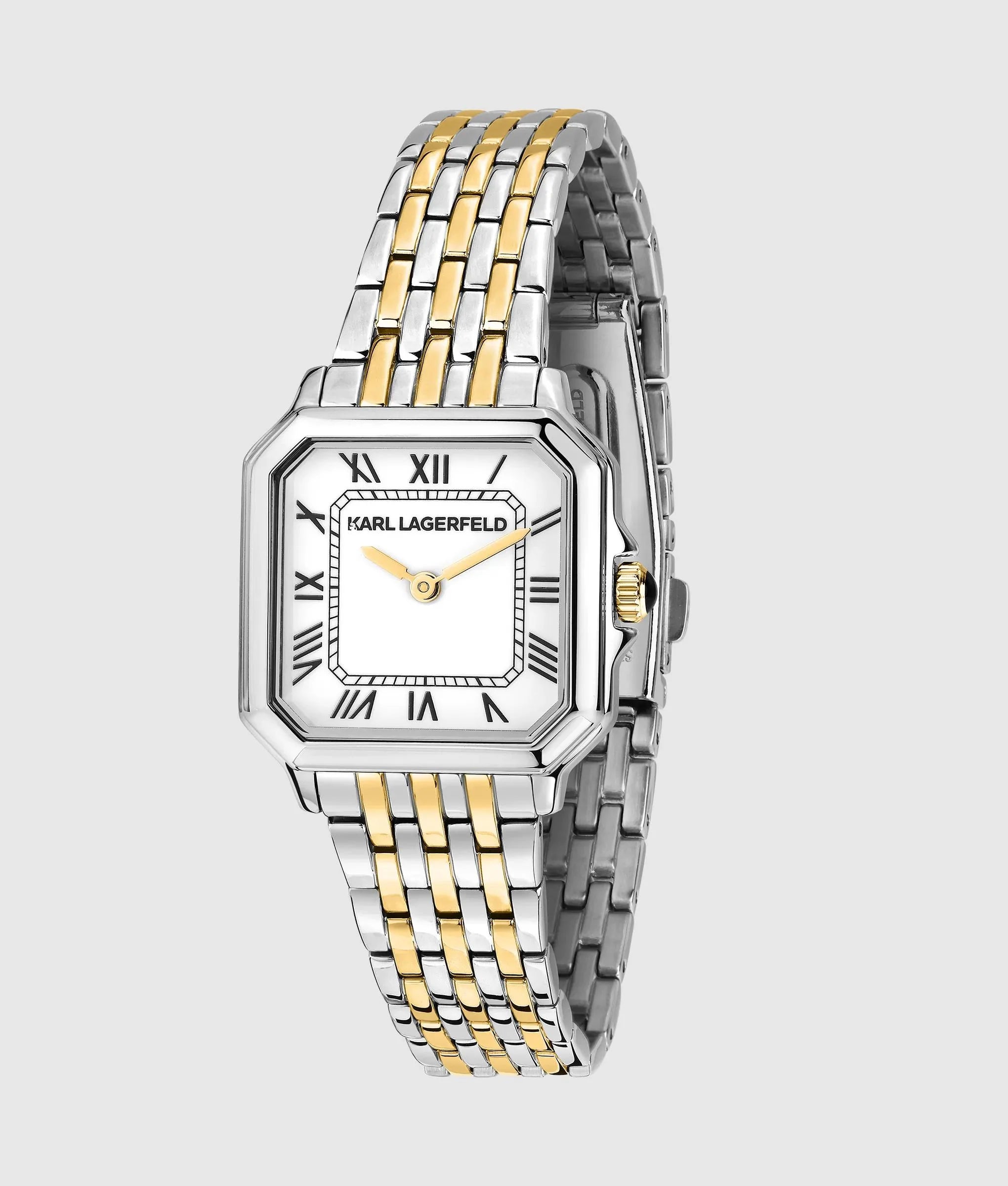 Orologio con logo quadrato in argento e oro
