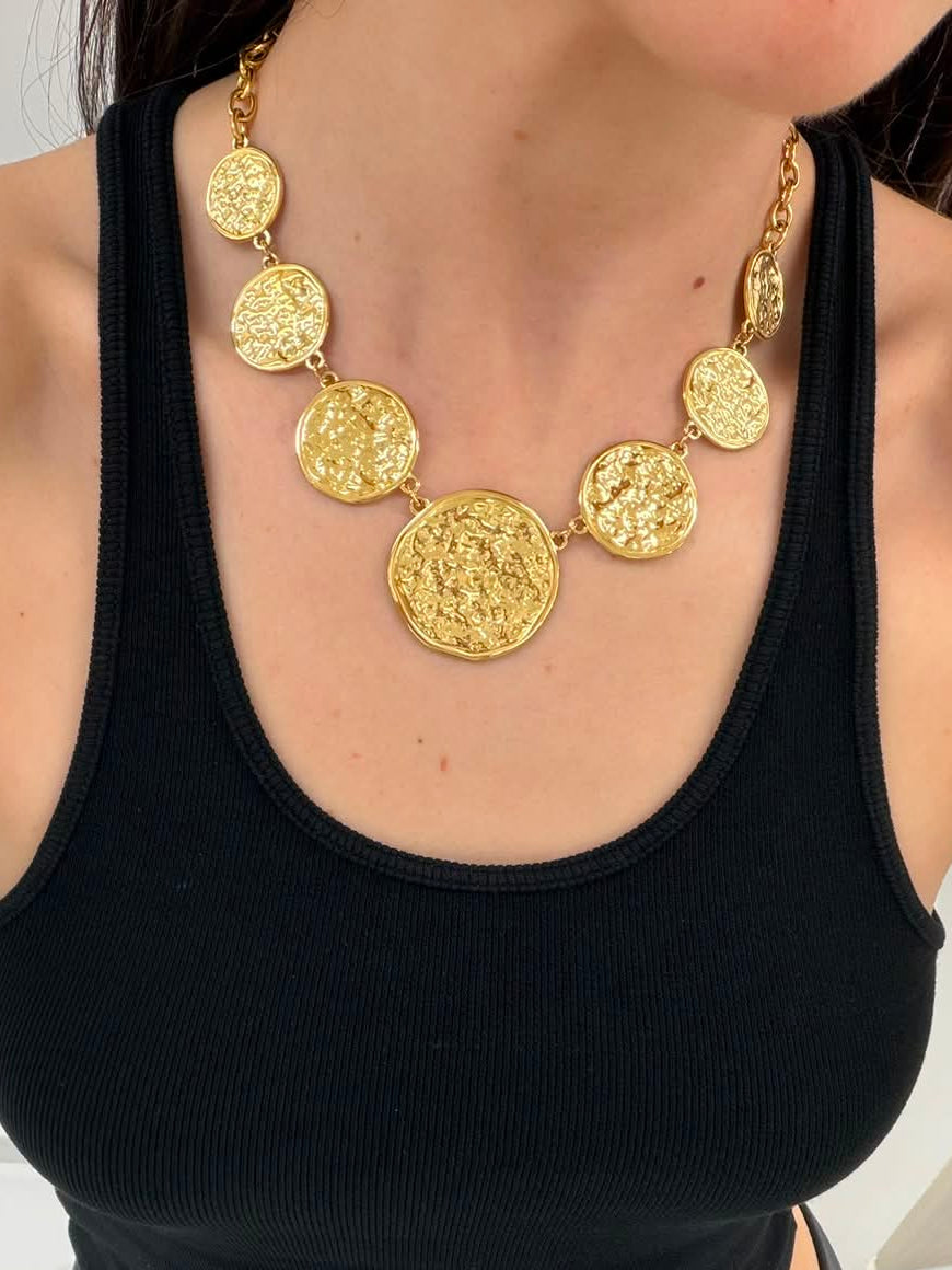 COLLANA IN ACCIAIO CON MONETE MARTELLATE