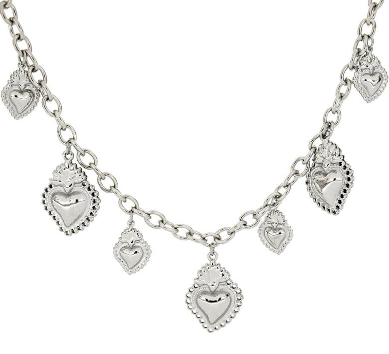 COLLANA IN ACCIAIO A CATENA CON CHARM SACRO CUORE