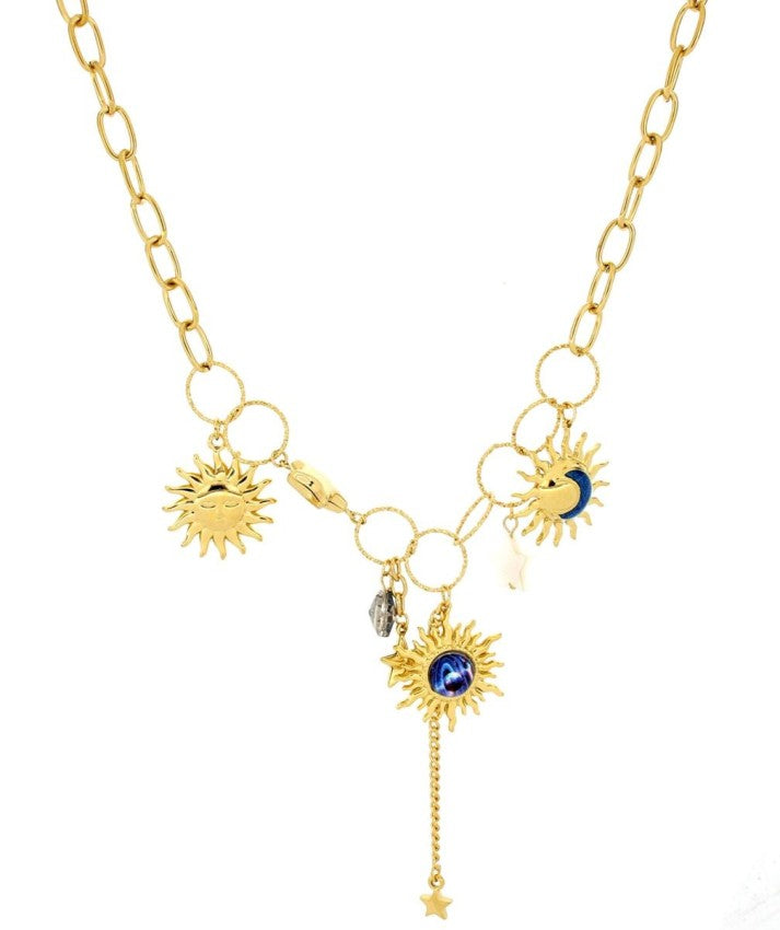 COLLANA IN ACCIAIO A CATENA CON CHARM SOLE E STELLE