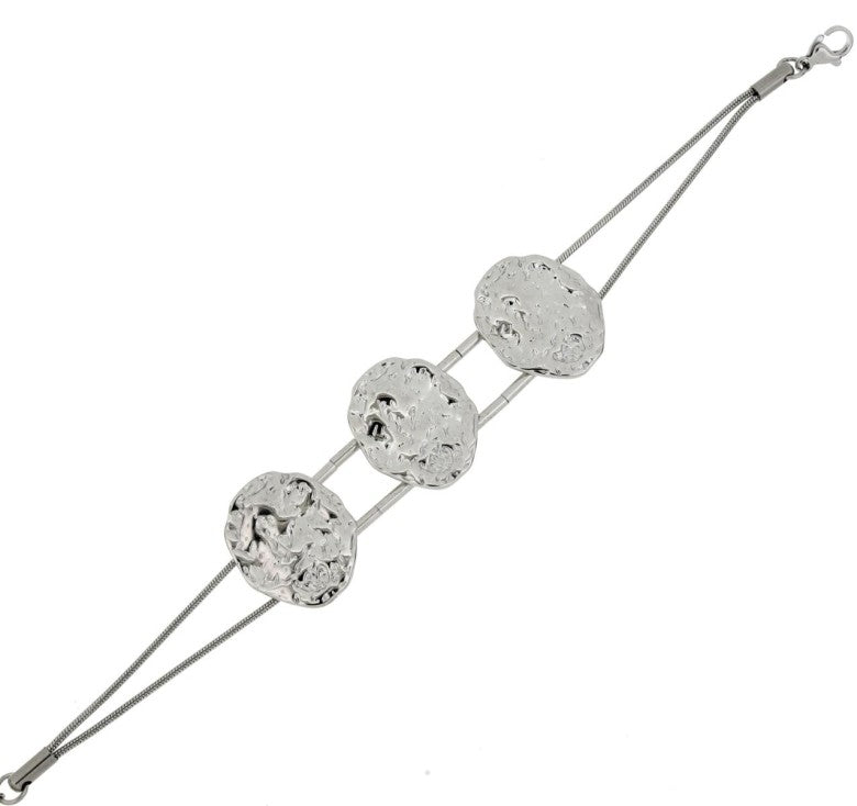 BRACCIALE IN ACCIAIO A DOPPIO FILO CON TRE DISCHI MARTELLATI
